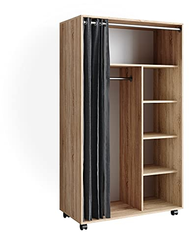 Vicco Kleiderschrank Doros, Flügeltürenschrank, Sonoma, 100 x 168 cm offen, mit Rollen