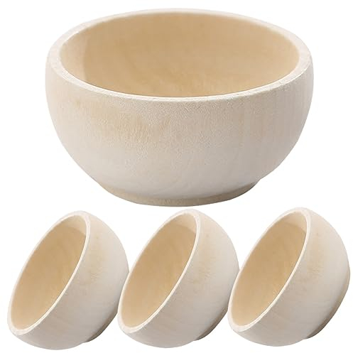 Abaodam 4 Pièces Ensemble Petit Bol En Bois Bricolage Artisanat Pour Ensemble De Jeu En Bois Bols D'Apéritif Bol De Maison De Poupée Bols À Condiments Bricolage Couverts En Matériel
