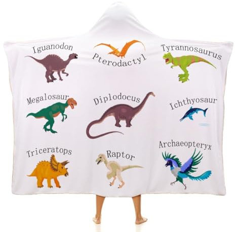 NIBABA Niedliche Kinderdecke mit mehreren Dinosauriern, warme gemütliche Decke, Pyjama für Frauen, gemütlicher Plüsch, bequeme Mikrofaser, Thermo-Überwurf, Kapuzendecke für Mädchen, 130 x 150 cm