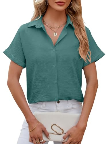 Camisas Mujer Verano Blusas Mujer Elegantes Top Manga Corta (Verde,XL)