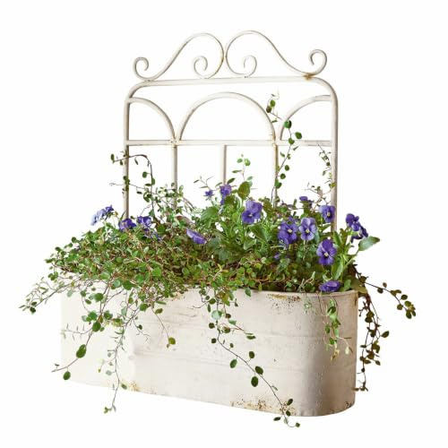 Loberon Pflanzkorb Marwin, antikweiß | feine Handarbeit, Vintage-Look & Romantik pur, Verziertes Design, Pflanztopf, Gartenzubehör, Dekoration, Eisen