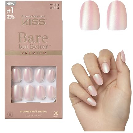 KISS Bare-But-Better Premium Press On Nägel - Mocha matt nude metallic Kurze Mandel Coffin Form - 30 Press On Kunst-Nägel zum Aufkleben DIY, Nagelkleber, Maniküre-Stäbchen, Mini-Feile