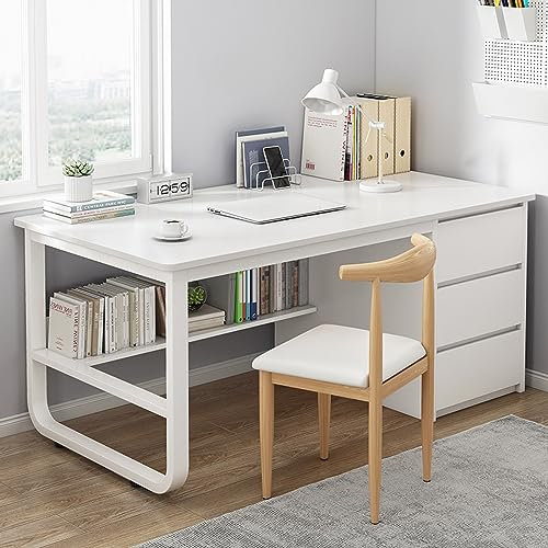 LAMEDOAT Computertisch mit Bücherregal und 3 Schubladen, PC-Tisch, Schreibtisch, Schreibtisch für Studenten, Schreibtisch, Schreibtisch, moderner, einfacher Home-Office-Schreibtisch/Arbeitstisch (47