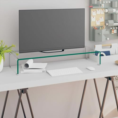 Homgoday TV-Schrank für Wohnzimmer, TV-Schrank aus transparentem Glas, 80 x 30 x 13 cm, TV-Schrank, TV-Schrank für Wohnzimmer, niedriger Schrank für industrielle Fernseher, TV-Ständer