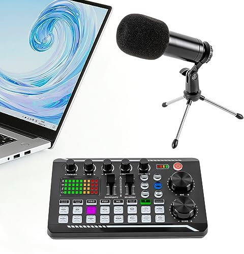 Biniliubi Soundboard Dj Sound Effects Board Mixer Vocoder Tarjeta de sonido compatible con Bluetooth varios efectos de sonido Luz Led Live Interfaz Audio Podcasts con micrófono condensador
