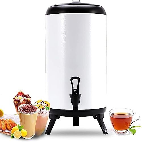LXWKAI Urnenkessel Heiß- und Kaltwasserspender Edelstahl-Tee-Wärmflasche mit Wasserhahn Tragbarer Griff Große Kapazität Abdichtung Für Catering Büro Hotels Party (Color : White, Size : 10L)