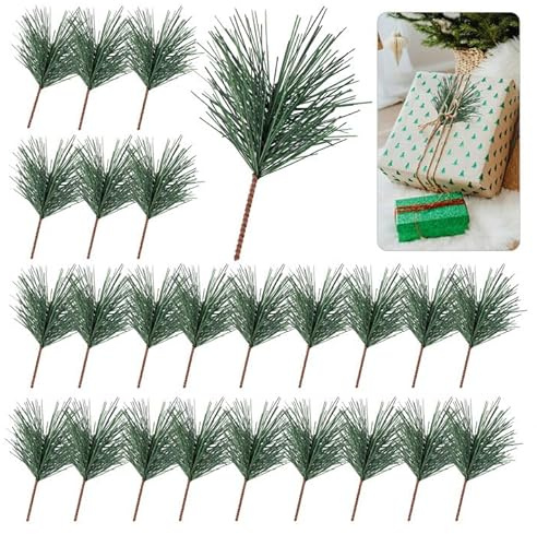 TEKONDA 25 Stück Künstliche Kiefer Zweige Zweige für Weihnachten Kiefernzweige Kunststoff Weihnachtliche Streudeko Weihnachtskranz DIY Handwerk Homedeko