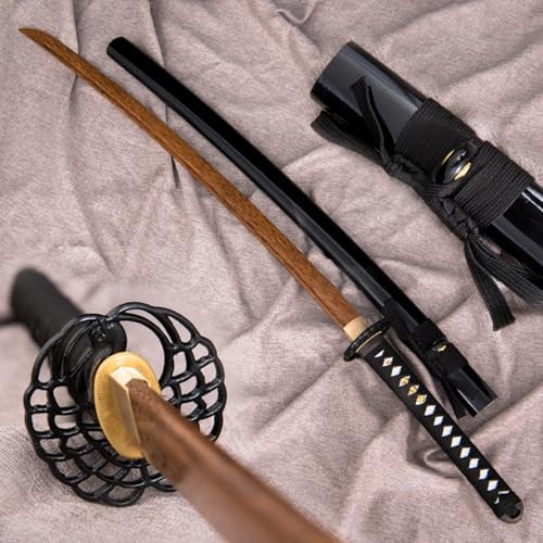 HJHUUA Spade da Samurai in Palissandro Naturale da 103 cm,bokken Nero Fatto a Mano,Spada da Allenamento Katana in Legno per Regali,Feste,Decorazioni,Cosplay,Kendo-Nero