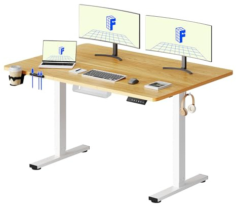 FLEXISPOT Escritorio Elevable Eléctrico 140x60cm, Mesa Escritorio Elevable, Standing Desk Regulable con Memoria, Sistema Anticolisión, Carga 100KG, Mesa Oficina para Casa, Teletrabajo y Gaming, Arce