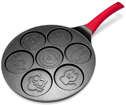HAODUOO Pancake Pan Omelet Pan Pancake Pan Crepe Pan Pancake Skillet Crepe & Pancake Maker Griddle Pan With 7 Animal Holes And Silicone Handle, frying pan Wok
