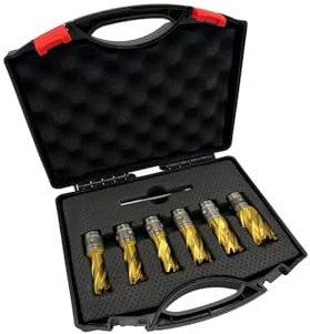 SMI Kernbohrer SET 7 teilig HSS TIN mit 12, 14, 16, 18, 20, 22 mm Auswerferstift mit 30 mm Schnitttiefe Aufnahme FEIN Quick-In