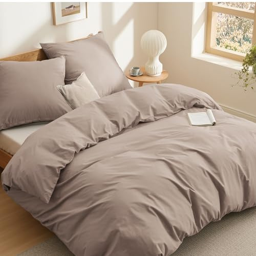 BEDSURE Bettwäsche 220x240 Baumwolle Khaki - Bettwäsche-Sets 240 x 220 cm Bettbezug 3teilig mit 2 Kissenbezüge 80x80 cm, Oeko-TEX Bedding Taupe mit Reißverschluss