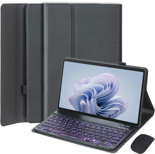 HEKUEUN Funda con teclado retroiluminado desmontable Bluetooth para Microsoft Surface Go 4/3/2/Tablet, retroiluminación de 7 colores, mouse integrado, modo de luz de respiración
