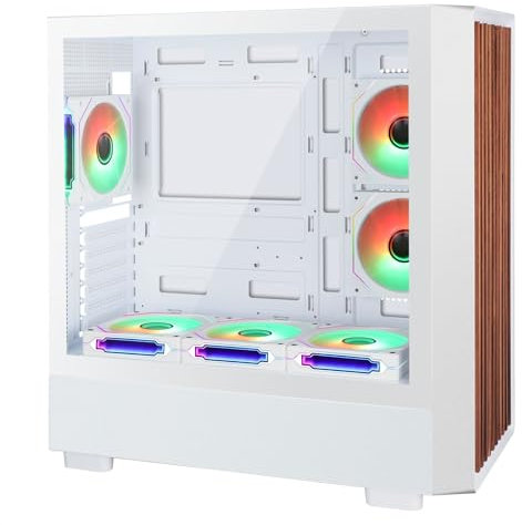 D2-W-F högt luftflöde härdat glas sidopanel mid-Tower ATX PC-fodral – valnötsträ framsida med 6 ARGB PWM-fläktar spelchassi med dubbla kammare 360 mm RAD-stöd för ATX/mATX/ITX moderkort vit