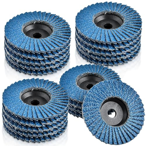 Akamino Lot de 15 disques abrasifs à lamelles de 76 mm grain 40 pour meuleuse d'angle, ponçage, polissage, métal, bois, acier (bleu, 7,6 cm)
