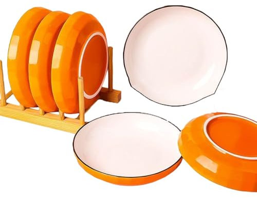 ASIAD Dinner Plates Set of 6,Porcelain Dinner Plates, Dinner Plate Set 6 Persons,Dessert Plates, Pasta Plates, Cake Plates And Breakfast Plates, Microwave Safe And Dishwasher Safe,Orange,7in
