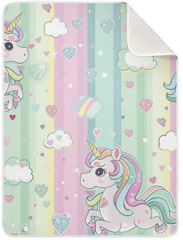 Cobijas suaves para asiento de coche de dibujos animados de unicornios para niños, para guardería, cochecito, cuna, 30 x 40 pulgadas