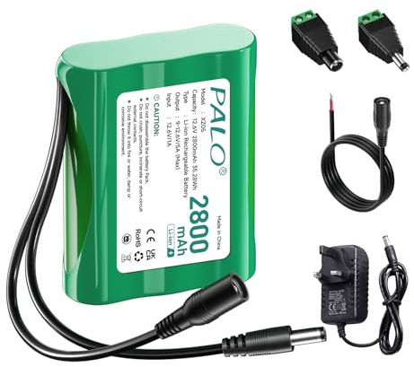 Palogreen 12.6V DC Battery 2800mAh Rechargeable Lithium for 12V Devices, for Solar Panel, LED Strips, CCTV Camera, Portable DVDs, MP3 Players, Fishing Lights, Camcorders