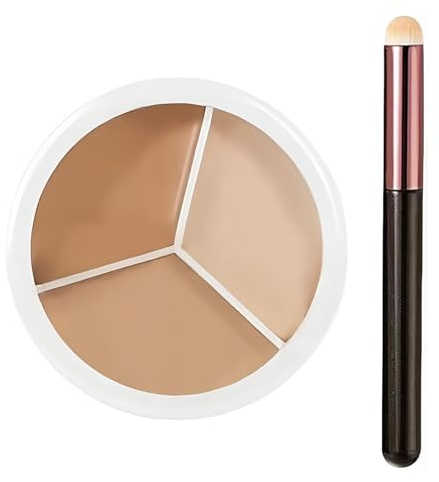 3 Colour Cream Concealer Palette Full Coverage Makeup with Precision Concealer Brush, Natural Blend Corrects Dark Circles Red Marks Scars, Waterproof Contour Palette
