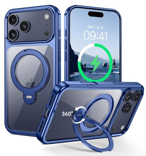 YINLAI for iPhone 17 Pro Max Case Compatible with Stand, Magnetic Clear Cases Plating Edge Invisible Ring Holder Slim Protective ShockProof Kickstand Phone Cover for Phone 17 Pro Max 6.9 inch, Blue
