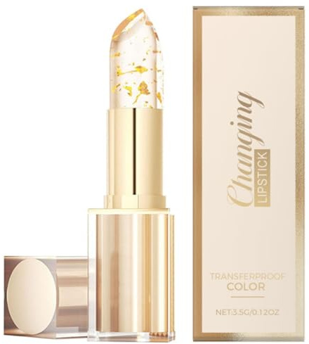 Colour Changing Lipstick, PH Adjusting Lipstick, Temperature Reactive Lip Tint, Long Lasting Moisturising Gloss, Natural pH Lip stick with Gold Foil,Hydrating Shine, Smooth Texture (1PC)