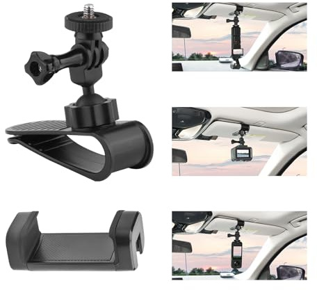 YOWOLF Bil-solskydd för Insta360 X5/X4/X3, innerhållare med mobiltelefonklämma för DJI Osmo Pocket 3/Action 5/4/3/Xtra Muse, GoPro POV-hållare för Vlog & Video, smartphone-tillbehör