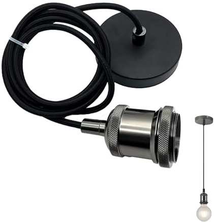 Verazquy Vintage Retro Ceiling Pendant Light Fitting with Adjustable Braided Cable, Bronze E27 Socket Lamp Holder Matt Black Ceiling Rose Light Fitting Modern Retro Industrial Style