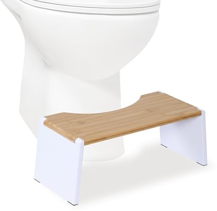 Relaxdays vikbar bambu toalett fotpall med halkfri yta, 19 x 43,5 x 20 cm, naturlig/vit