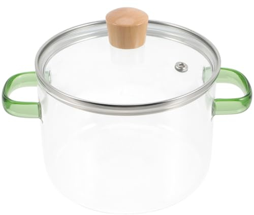 FELTECHELECTR Casserole en Verre Transparente 1600Ml avec Couvercle et Double Poignées Marmite Résistante à la Chaleur pour Soupe et Nouilles Ustensile Cuisine Polyvalent pour Cuisson au Gaz
