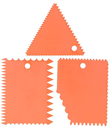 3 unids/set raspador para crema de pastel cortadores pastosos raspador borde de dientes irregulares DIY más suave (Naranja)