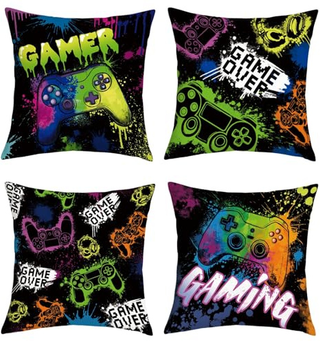 Joymaison 40x40 Pack of 4 Boy Game Controller Throw Pillow Cushion Covers