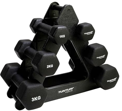 Tunturi Dumbbell Sets Kit haltères néoprène 3 pièces + Rack Noir Black 1