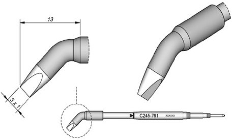 JBC Lötspitze Serie C245 Meißelform, C245761/3,0 x 1,0 mm, gebogen C245761 (Lötkartusche 2045 2245 Loetkartusche Loetspitze Lötpatrone Loetpatrone Meißelspitze C245 bleifrei)