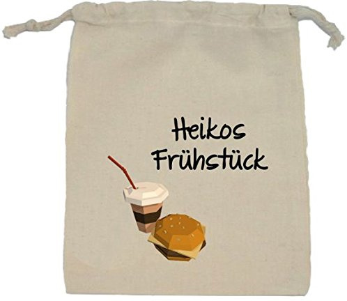 Bambinella® Frühstücksbeutel Lunchbeutel Stullentüte - mit oder ohne Namen bedruckt - 100% Baumwolle - Farbe: Natur - mit Kordelzug - Größe 24cm x 29cm - gefertigt in eigener Werkstatt in Deutschland
