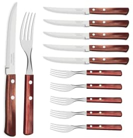 Tramontina Steakbesteck Pizzabesteck, 12-teiliges Set, für 6 Personen, Steakbesteckset, rostfreier Edelstahl, FSC zertifizierter Echtholzgriff, spülmaschinenfest, Blister