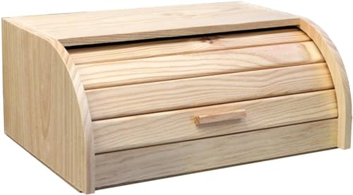 ARTEMA Tradineur - Pack de 2 paneras de madera con tapa de persiana 15,5 x 35,2 x 24,5 cm, contenedor para pan de madera natural, recipiente con tapa deslizante para almacenar pan, bollitos