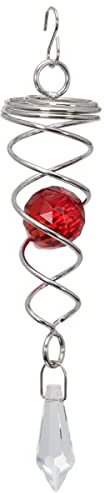 CIM Edelstahl Deko Windspirale - Little Crystal Twister Rot - Abmessung: 3x16cm - Inklusive 2 Glasobjekte mit Facettschliff - beliebig kombinierbar - inkl. Haken und Nylonschnur