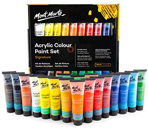 MONT MARTE Set di vernice acrilica premium - 18 pezzi (tubi da 36 ml) - ideale per pittura acrilica - colori brillanti e luminosi con grande opacità - perfetto per principianti e professionisti