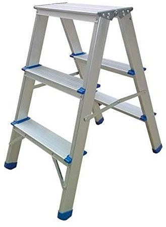 DOMUS SGABELLO ALLUMINIO DOPPIA SALITA SCALA SCALETTO 3 GRADINI PORTATA 150 KG