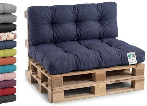 Gutekissen® Palettenkissen, Gartensofakissen, Gesteppte Kissen gefüllt mit granuliertem Poulirette-Schaum, viele Farben und Größen PPI (Set (Sitzkissen 120x80 +Rückenlehne 120x40), Dunkelblau)