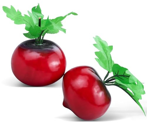 Lorigun 2 Pcs Artificial Beets, Fake Radish, Fake Vegetable for Home Decor, Kitchen Decoration, Artificial Vegetables, Red Beet with Leaves