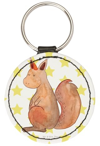 Mr. & Mrs. Panda Rund Schlüsselanhänger Einhorn Glauben - Geschenk, Glücksbringer, Taschenanhänger, Einhörner, Schutzengel, Einhörnchen, Einhorn