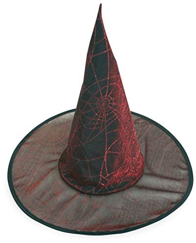 KarnevalsTeufel Holo-Hexenhut in 3 Erwachsene Größe ca. 58cm Halloween Accessoire (Rot)