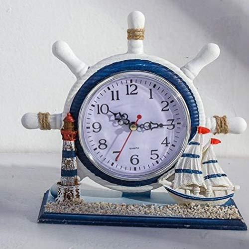 SWHONG Antiker Römischer Stil Shabby Chic Lenkraduhren Silent Sweep Batteriebetriebene Altmodische Schreibtischuhr mit Kleiner Bootsdekoration