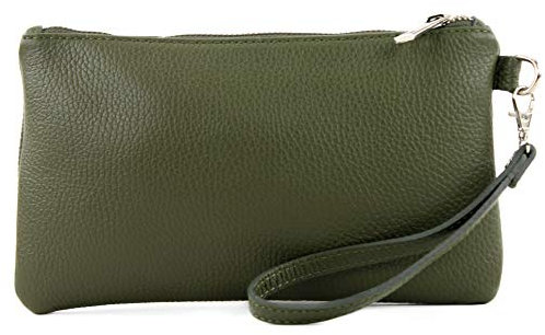 modamoda de T193 Damen Leder Clutch Handgelenktasche Kosmetiktasche Klein handmade in Italy, Farbe:Olivgrün