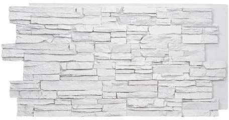 Faux Stone Wall Panel - Deep Stacked Stone Siding - Alpine Stone White Color (48 W X 24 H X 1½D)