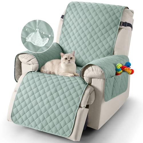 TAOCOCO Recliner Slipcovers,100% Waterproof Recliner Covers,Armchair Covers with Pockets,1 Seater Armchair Slipcovers,Non Slip Reclining Sofa Covers Arm Chair Covers for Pets(Mint Green)