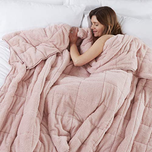 TEDDY FLEECE Weighted Blanket for Adults Soft Sherpa Throw Sleep Therapy Autism Sensory Anxiety Stress Relief Insomnia Sleeping Aid (Blush Pink, Double Size - 125cm x 180cm - 6kg (13lb))