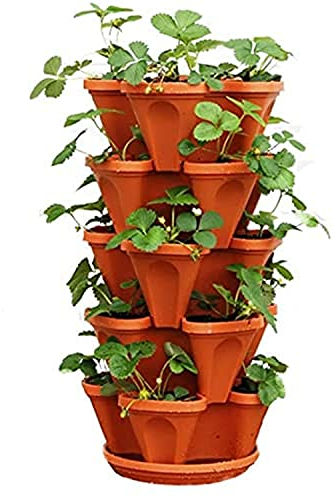 Yeehliny Pflanztopf Säulentopf Stapelbar aus Kunststoff, Hochbeet/Pflanzgefäß/Blumentopf für Balkon, Garten und Terrasse, 5 Etagen, inkl. Untersetzer, Terrakotta-Stapelbare Blumentöpfe (A)