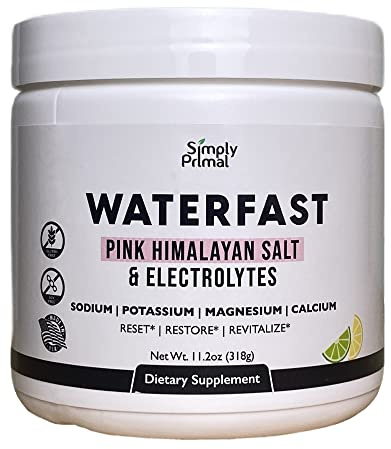 Simply Primal WATERFAST Keto Electrolyte Powder for Fasting and Hydration - Lemon Lime Flavor | Pink Himalayan Salt (Sodium), Potassium, Magnesium, Calcium | Sugar Free, Gluten Free, Soy Free